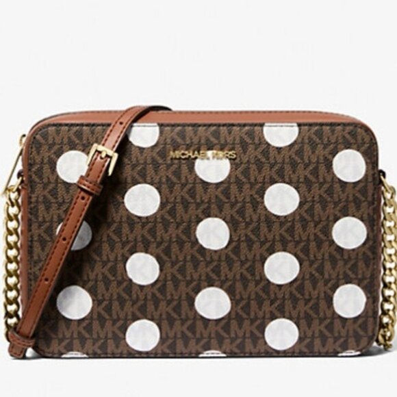 Michael Kors Jet Set Large Polka Dot Signature Logo Crossbody Bag NWT - Picture 1 of 7
